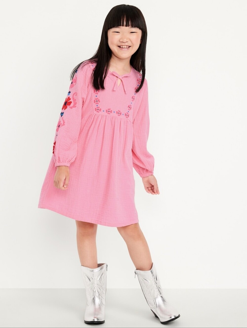 Old Navy Long-Sleeve Double-Weave Embroidered Swing Dress for Girls. Sz 10/12 - Picture 11 of 12